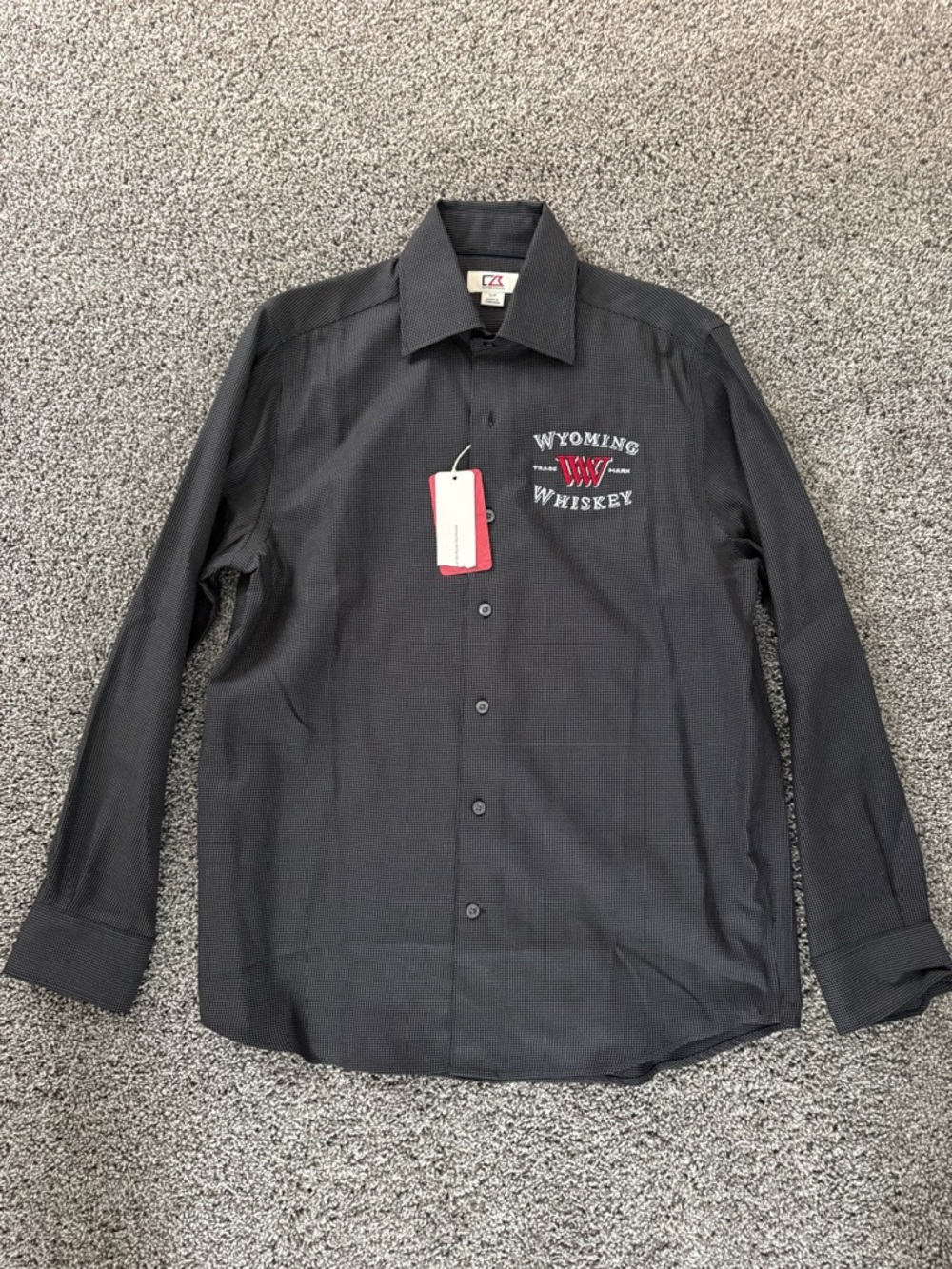 Cutter & Buck Black Button-Down Shirt with Red Wyoming Whiskey Logo